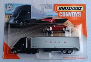 2020 MATCHBOX CONVOYS  *TESLA SEMI & BOX TRAILER WITH TESLA MODEL S* SEALED RARE - Picture 1 of 10