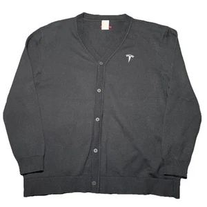 Tesla Sweater Men’s 2XL Black Cardigan Cotton Acrylic Sweatshirt Fleece Logo EUC - Picture 1 of 9