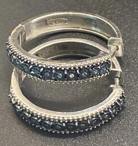 PENDIENTES ARO PLATA ESTERLINA DIAMANTE AZUL 925 Diseñador S-1 - Imagen 1 de 8