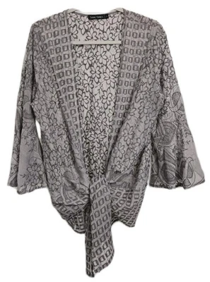 Cárdigan Plumero Casual Express Encubrimiento Gris Bordado Floral Manga Acampanada Transparente Foto 1 de 4