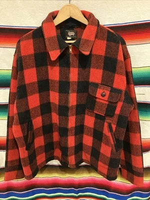 Vintage 50s 60s Woolrich Jacket Red Zip Buffalo Plaid Hunting Mackinaw Lg 25x25 - Image 1 of 4
