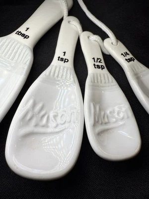 Set of 4 White Ball Mason Jar Measuring Spoons Ceramic New - Image 1 of 3