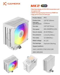 Power Train X-Gamerx MK2 ARGB CPU Cooler, 6 Heat Pipes, Temp Display LGA1700/AM5 - Afbeelding 1 van 10