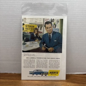 1950s Hertz Rent A Car Vintage Magazine Print Ad Chevrolet Sedan ON CARDBOARD - Picture 1 of 4