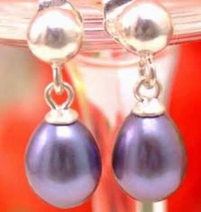 7-9mm Drop Natural Black Pearl Earring for Women Dangle Stud Silver Earring - Picture 1 of 3