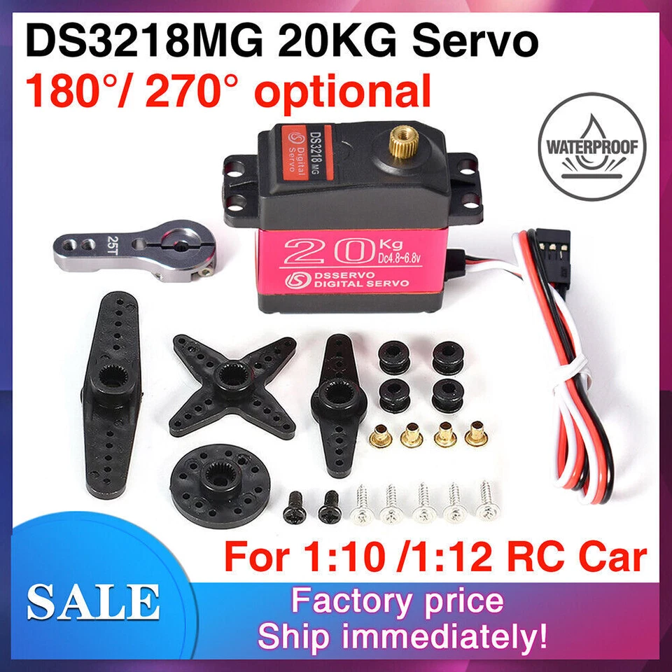 DS3218 Waterproof Servo 20KG Metal Gear Digital Servo for 1/8 1/10 1/12 RC Car - Bild 1 von 4