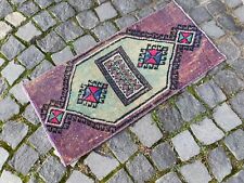 Turkish floor rug, Vintage small rug, %100 wool handmade, Doormats 1,3 x 2,8 ft