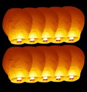 Lot De 10 Lanternes Volantes Chinoises Thai Souhait Lampion Papier Orange