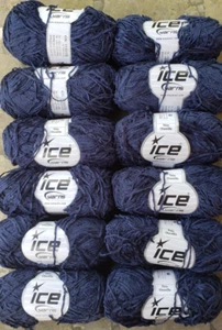 New Lot of 12 Ice Yarns CHENILLE thin Navy  Blue  Superfine yarn 250m/50g each - Picture 1 of 5