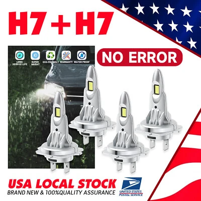 4X H7 LED Headlight Kit High Low Bulbs 6000K For 2006-2010 Volkswagen Beetle - Image 1 of 4