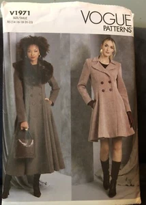 Vogue V1971 Pattern Double-Breasted Fur Wool Coat Womens Sizes 14 16 18 20 22 - Picture 1 of 2