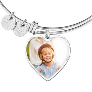 Personalized Your Custom Image Heart Bangle - Gift For Loved Person's Memories - Picture 1 of 5