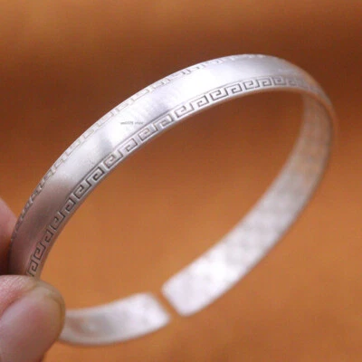 Brazalete de plata pura S999 sólido para mujer de 8 mm sólido Sutra Suerte brazalete 2,3 pulgadas D Foto 1 de 4