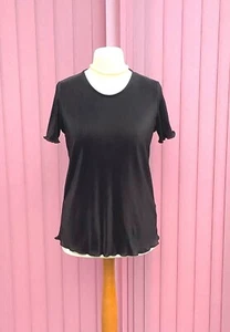 CREALINE Silky Black Stretch Ribbed Short Sleeve Top 14 - Picture 1 of 8