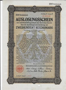 GERMANIA 200 RICHSMARK 1925 UNC 42222,CON FRANCOBOLLO SU ENTRAMBI I LATI,PIEGATO,EMISSIONE OBBLIGAZIONARIA - Foto 1 di 2