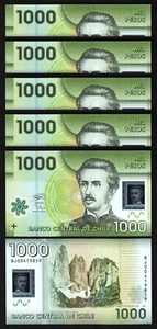 Chile 1000 Pesos 2020, UNC, 5 Pcs LOT, Consecutive, POLYMER, P-161j - Picture 1 of 4