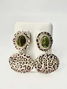 Angelique De Paris Sterling Silver Earrings Leopard Print Green Stone 925 FREE S - Picture 1 of 7