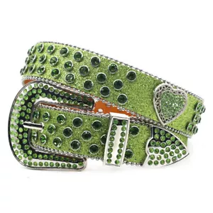 Western Rhinestone Belt for Women Men Rivet Studded Cowgirl Cowboy Heart Belts - Picture 1 of 17