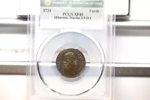 1724 Wood's Hibernia Farthing. Martin 3.9-D.1, W-12600. Rarity-4 PCGS XF-45. - Picture 1 of 5