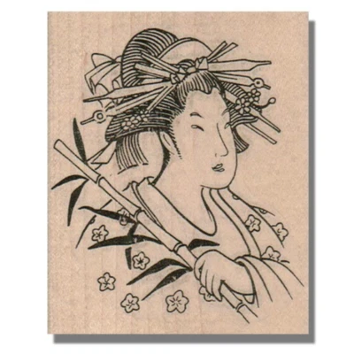 Geisha Girl, Mounted Rubber Stamp, Japanese, Lady, Asian, Japan, Kimono, Woman - Image 1 of 2