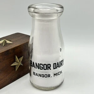 Vtg Bangor Michigan Dairy Milk Bottle MI Glass Half Pint Mich 5 1/8" Art Deco Ad - Picture 1 of 10