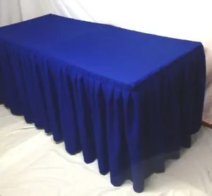 5' ft. Fitted Polyester Double Pleated Table Skirt Cover w/Top Topper Royal Blue - Picture 1 of 2