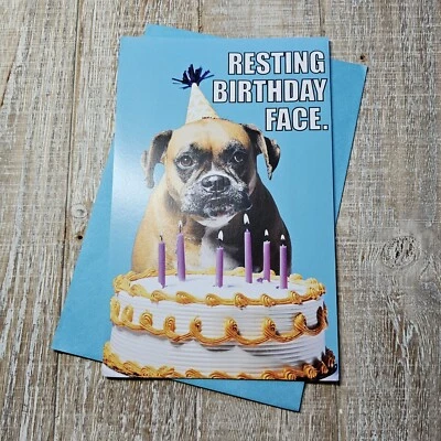 Tarjeta de cumpleaños American Greetings perro fiesta sombrero vela naranja azul Foto 1 de 4