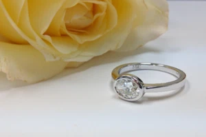 Oval Brilliant Lab Grown Horizontal Solitaire Engagement Ring 14k White Gold - Picture 1 of 4