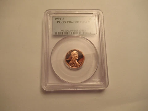 1991 S Lincoln Penny,  PCGS PR69RD DCAM Cover