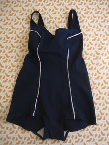 Maillot de Bain Bleu marine Piscine plage 80'S Pop Vintage Swimsuit Femme - 42 - Picture 1 of 6