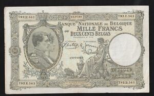 Belgium, 1000 Francs - 200 Belgas, 1938, P-110 , Banknote, King Albert Elisabeth