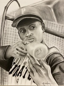 Roberto Clemente Skizze Kohle Portrait 14x17 - Bild 1 von 4