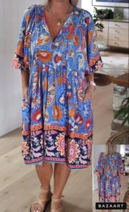 New U Collection Dress Size 8 (Fit 10) Blue Floral Boho Style Relaxed Fit - Picture 1 of 7