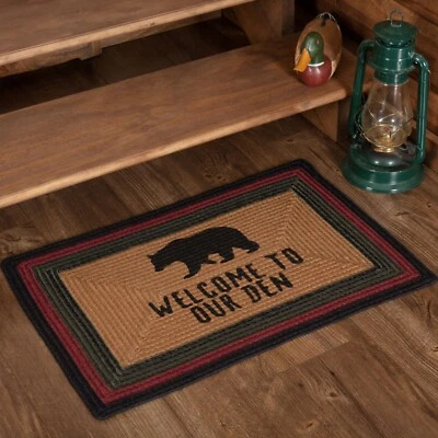 Wyatt Black Bear Jute Rug Black, Khaki, Green and Red  Country Cabin Lodge - Image 1 of 4