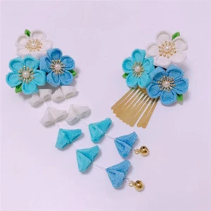 Kimono Headdress Accessory Girl Hair Clip Blue Sakura Fringe Headwear Hairpin - Picture 1 of 5
