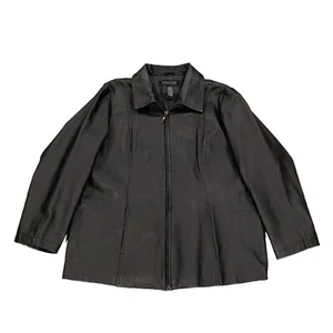 Dialogue Black Leather Jacket Women’s Plus Size 1X Full Zip Pockets Biker Wear - Picture 1 of 14