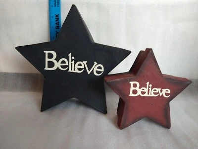 Primitive Stars Nesting Boxes Believe Set of 2 Red Blue Americana  - Image 1 of 3