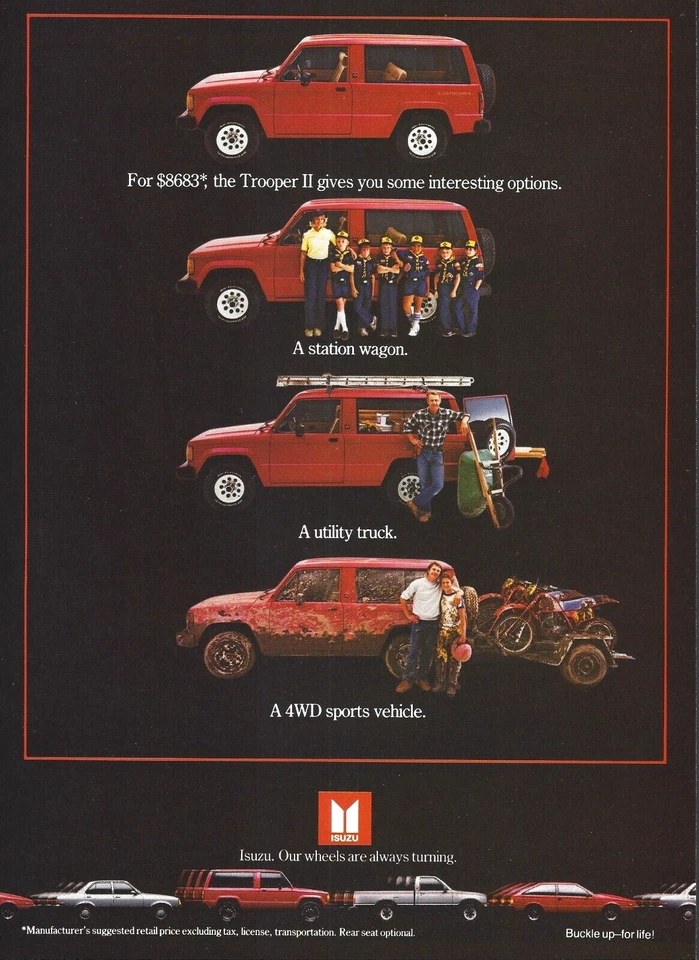 Isuzu Trooper II 1984 rojo 4x4 todoterreno anuncio impreso vintage Foto 1 de 1