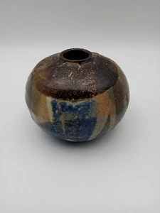 Studio Art Pottery Small Abstract Bud Ball Vase Signed 3" Stoneware - Picture 1 of 6