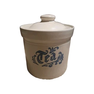 Bote de té Pfaltzgraff Yorktowne con tapa blanco azul gres decoración de granja - Imagen 1 de 4