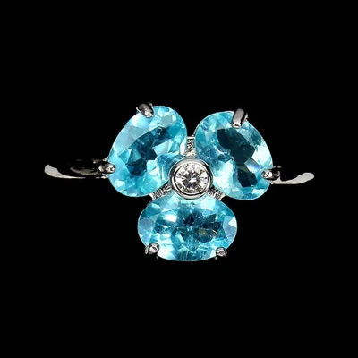 Anello in argento sterling 925 ovale blu apatite 7x5 mm gemma gioiello misura 8 - Immagine 1 di 4