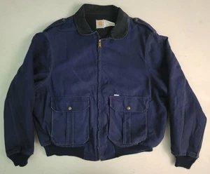 Vtg Carhartt JR262 Blue Aviator Flight Canvas Zip Bomber Jacket USA Made XXL - Picture 1 of 7