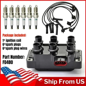 Ignition Coil & 6 Spark plug & 6 wire For Ford Explorer Sport Trac V6 4.0l FD480 - Picture 1 of 21