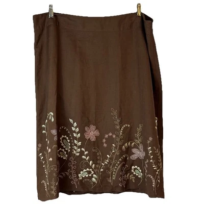 Falda Dressbarn Mujer Talla 18W Marrón Mezcla Lino Floral Forrada Bordada Cremallera Foto 1 de 4