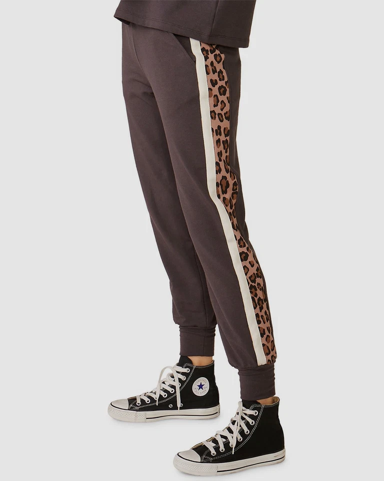 Pantalones deportivos para mujer Monrow grises con estampado lateral de leopardo talla S Foto 1 de 1