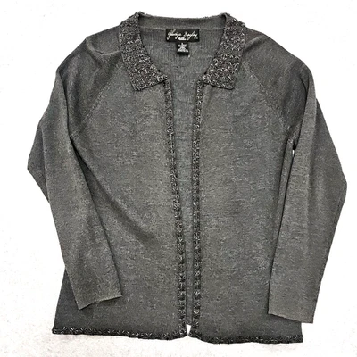 Gladys Bagley свитер кардиган серый украшенный нарядный размер petite s открытый передний - Изображение 1 из 4