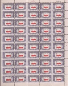US Stamp 1943 Overrun Country Poland 50 Stamp Sheet NH Scott #909 - Picture 1 of 1