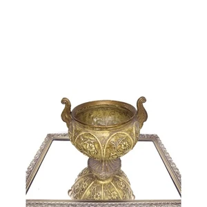 Schöner dekorativer Sockel-Übertopf Vintage gelb antik lackiert mit Blumen - Bild 1 von 10