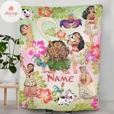 Personalized Disney Moana Princess blanket, Moana Maui Hei Hei Pua Blanket, - Image 1 of 2