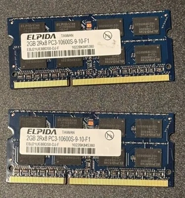 2X Elpida 2GB 2Rx8 PC3-10600S-9-10-F1 Laptop Memory RAM (4GB Total) - Image 1 of 2